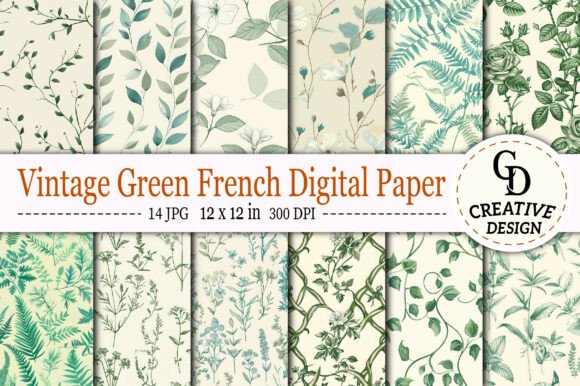 Download Vintage Green French Digital Paper - French digital paper Collection