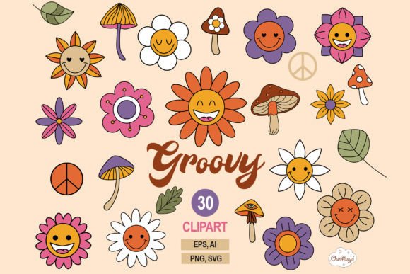 Download Retro Flowers Clipart, Hippie Flowers - Retro flowers Collection