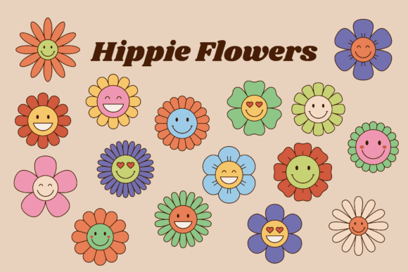 Download Hippie Flowers, Retro Flowers with Faces - Retro flowers Collection