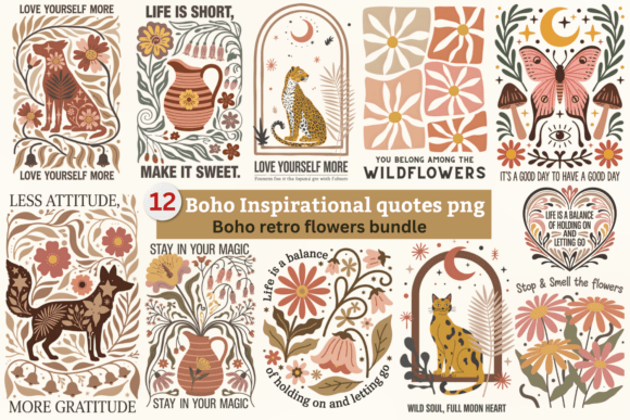 Download Boho Retro Flowers SVG Bundle, Boho Png - Retro flowers Collection