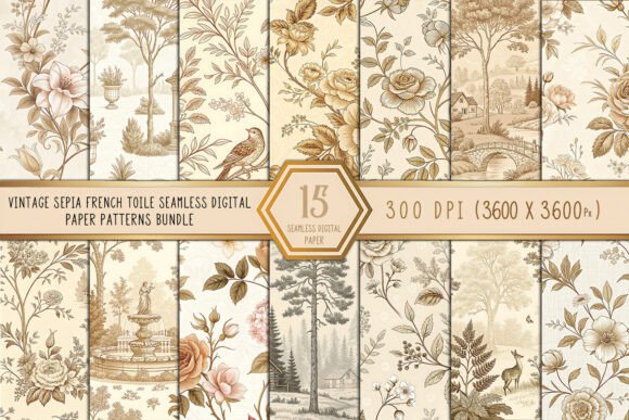 Download Vintage Sepia French Toile Digital Paper - Premium Resources