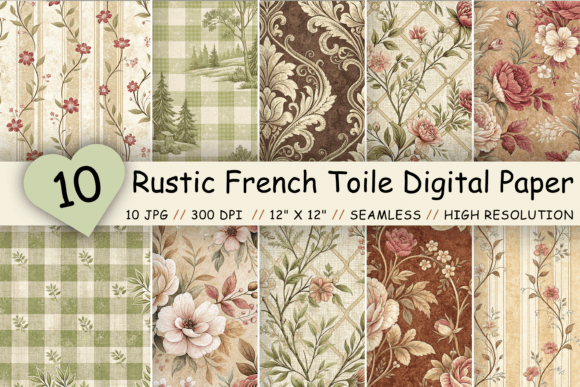 Download Rustic French Toile Digital Paper Pack - Premium Bundle