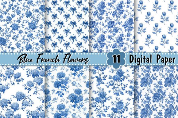 Download Blue French Flowers Digital Paper - Premium Bundle