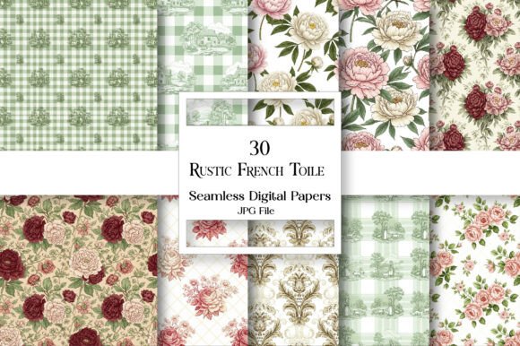 Download Rustic French Toile Digital Paper Pack - Premium Bundle