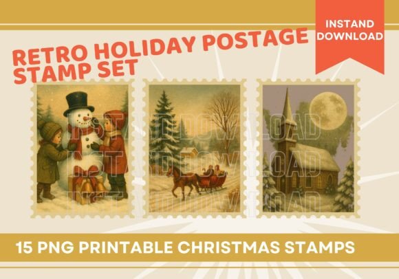 Download Retro Holiday Postage Stamp Set - Retro holiday Collection