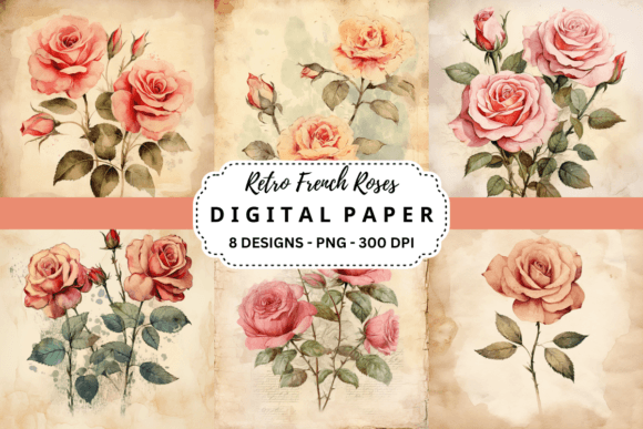 Download Retro French Roses Digital Paper - Premium Resources