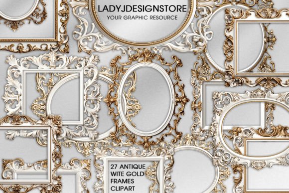 Download Antique White Gold Frames Clipart - Old Collection