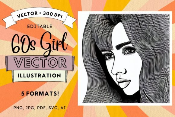 Download 60s Girl Illustration Wall Art Vintage - 60s Collection