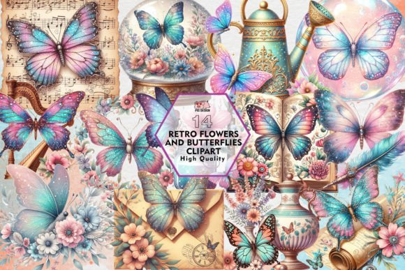 Download Retro Flowers and Butterflies Clipart - Retro flowers Collection