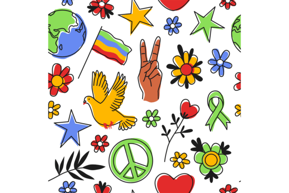 Download Peace Symbols Seamless Pattern. 60s Hipp - 60s Collection
