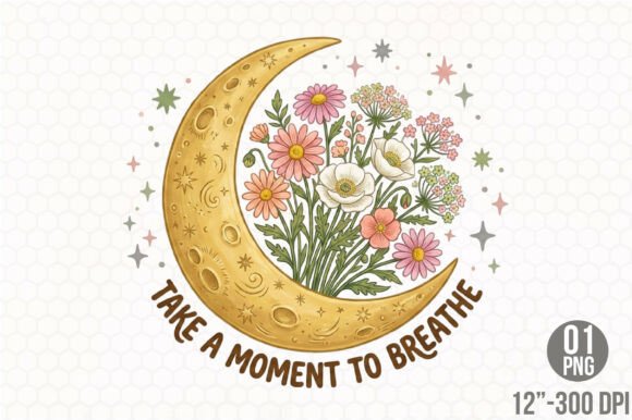 Download Boho Retro Flowers Moon PNG Sublimation - Retro flowers Collection