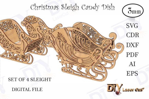 Download Set of 4 DIY Christmas Sleigh Candy Dish - Diy Collection
